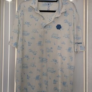 johnnie-O White Polo with Light Blue Island Print Sz XL Bettinardi